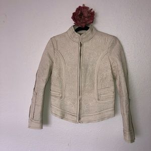 XS Ivory / Cream Detailed Leather Jacket